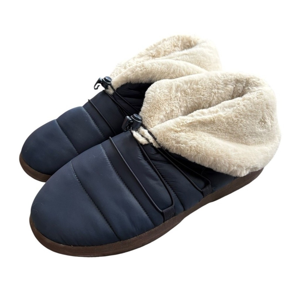 Vionic Gabrie Faux Fur Women's Puffy Arch Supportive Slipper Navy Blue Sz 8.5